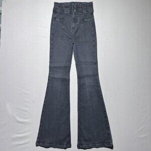 We The Free Jayde Jeans Womens 25 Gray High Rise Retro Flare Waist Double Button